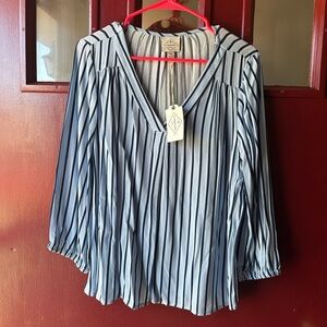 St. John's Bay Blue and White Striped V-Neck Blouse